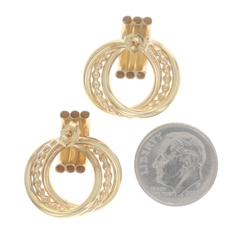 Women's Yellow Gold Intertwined Circles Drop Earrings -14k Door Knocker-Inspired Pierced For Sale