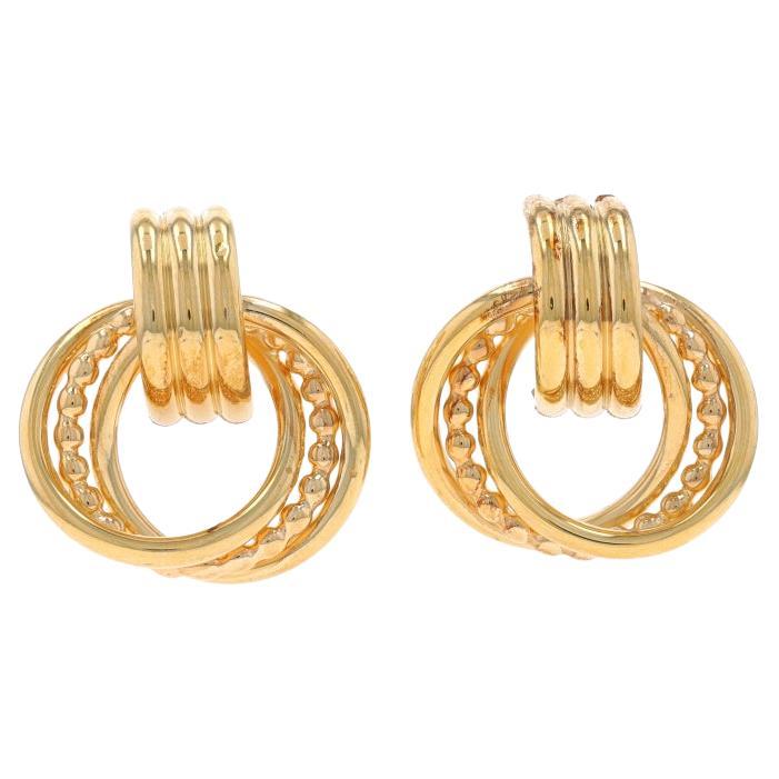 Yellow Gold Intertwined Circles Drop Earrings -14k Door Knocker-Inspired Pierced For Sale