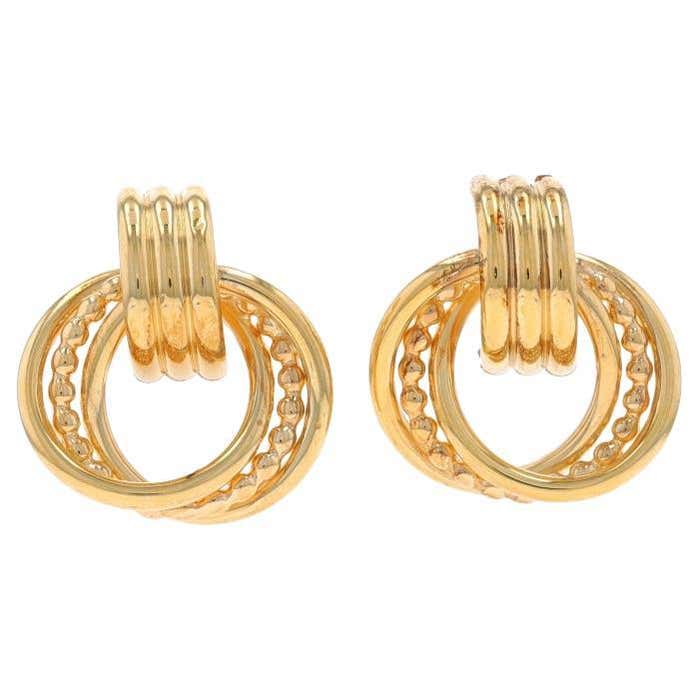 Yellow Gold Intertwined Circles Drop Earrings -14k Door Knocker ...