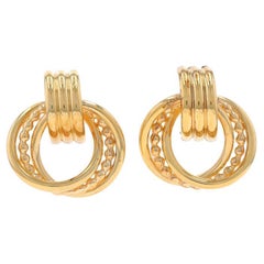 Yellow Gold Intertwined Circles Drop Earrings -14k Door Knocker-Inspired Pierced