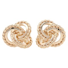 Yellow Gold Intertwined Circles Stud Earrings, 14k Rope-Textured Pierced