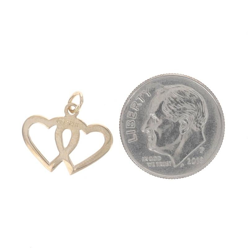 Women's Yellow Gold Intertwined Hearts Charm - 14k Love Silhouette Pendant For Sale
