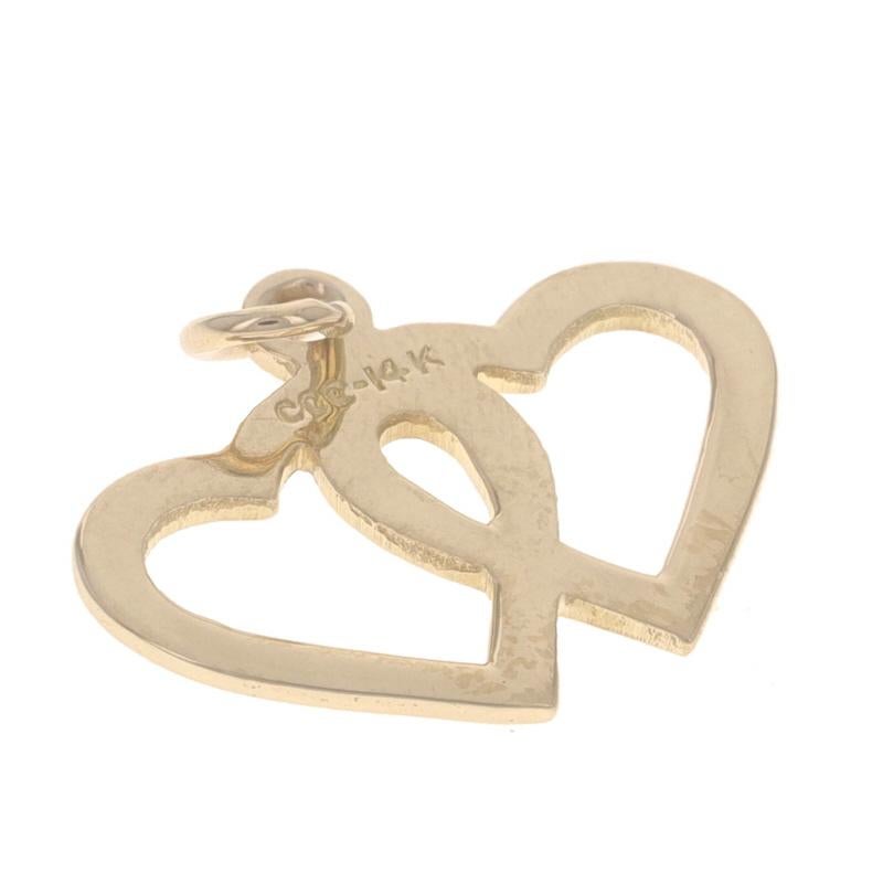 Yellow Gold Intertwined Hearts Charm - 14k Love Silhouette Pendant For Sale 1