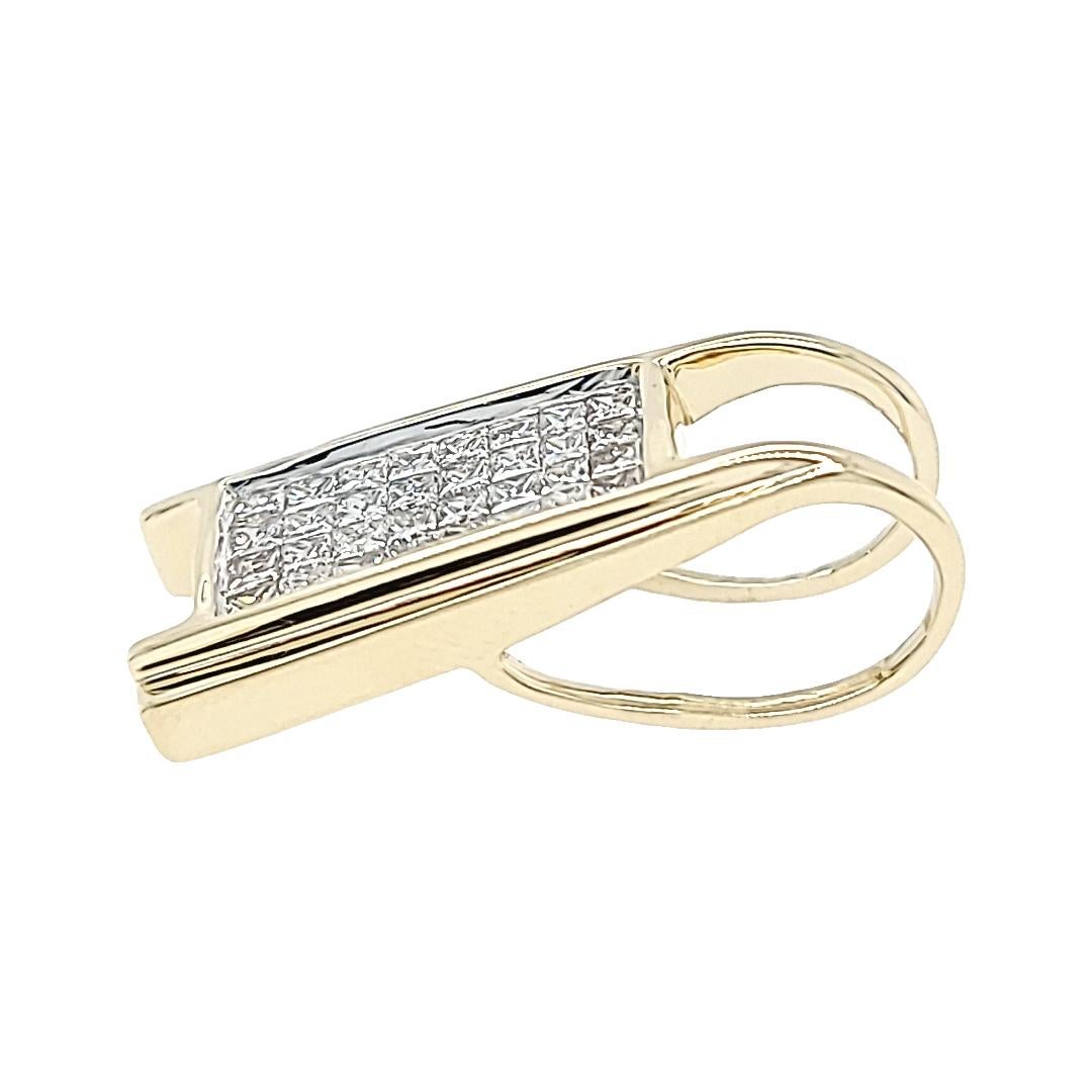 14 Karat Yellow Gold Slide Pendant Featuring 32 Invisible Set Princess Cut Diamonds Totaling Approximately 1.00 Carat of VS Clarity and H Color. Finished Weight Is 3.1 Grams. 1 Inch Long.