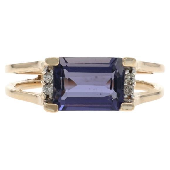Bague en or jaune avec diamant Iolite - 14k Emerald Cut 2.59ctw en vente