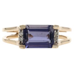 Anello con diamante Iolite in oro giallo - 14k Taglio smeraldo 2,59ctw