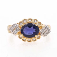 Yellow Gold Iolite Diamond Ring - 14k Oval 1.35ctw Milgrain