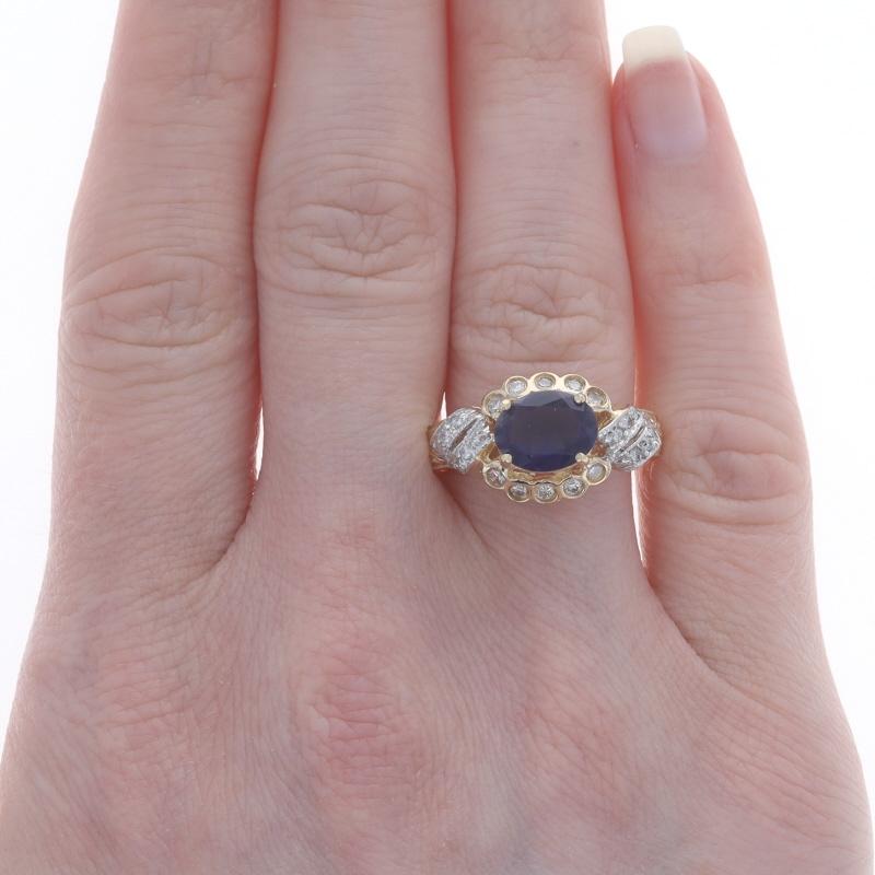 Oval Cut Yellow Gold Iolite Diamond Ring - 14k Oval 1.35ctw Milgrain For Sale