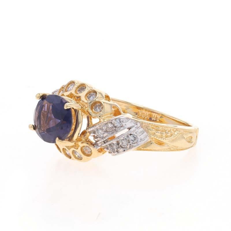 Yellow Gold Iolite Diamond Ring - 14k Oval 1.35ctw Milgrain In Excellent Condition For Sale In Greensboro, NC