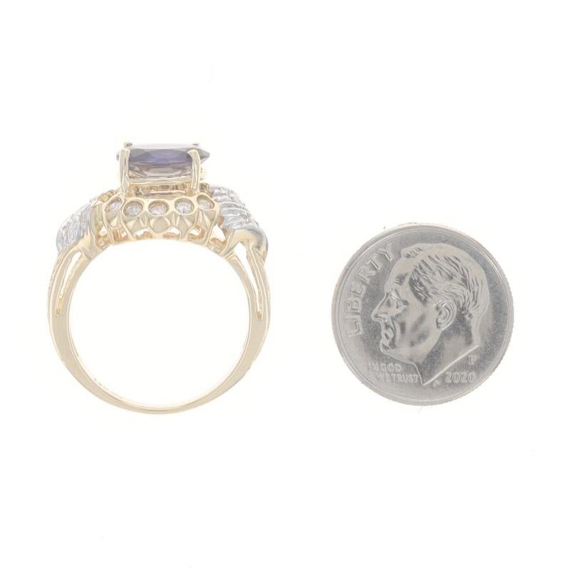 Yellow Gold Iolite Diamond Ring - 14k Oval 1.35ctw Milgrain For Sale 1
