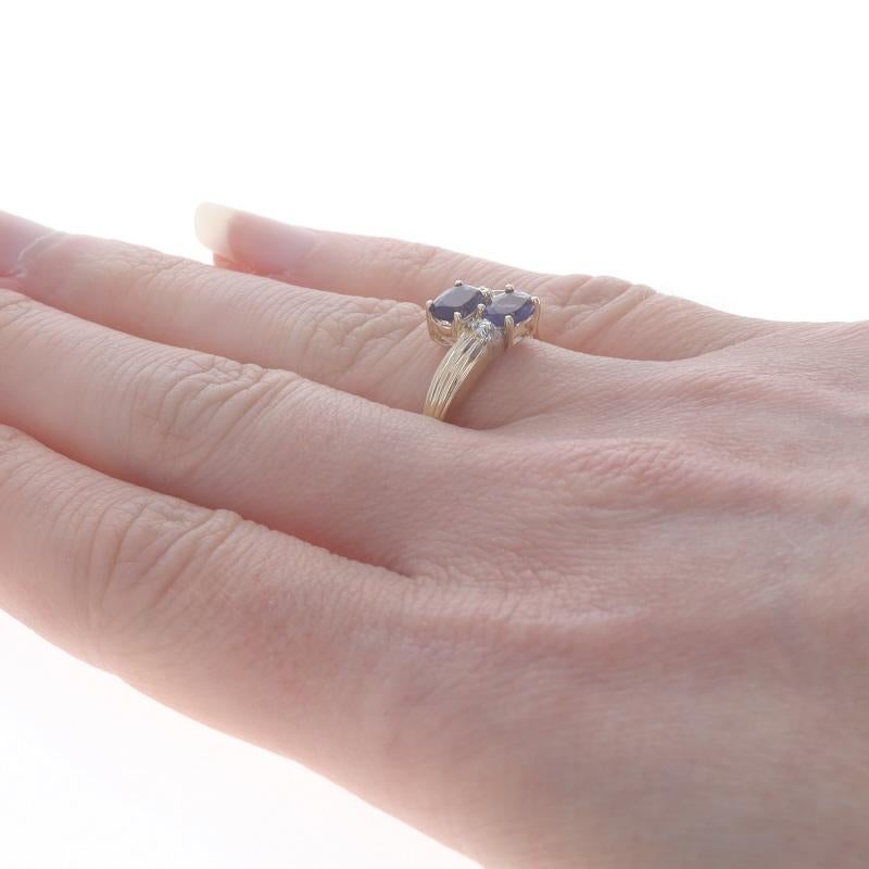 Women's Yellow Gold Iolite Diamond Ring - 14k Oval .58ctw Two-Stone Bypass For Sale