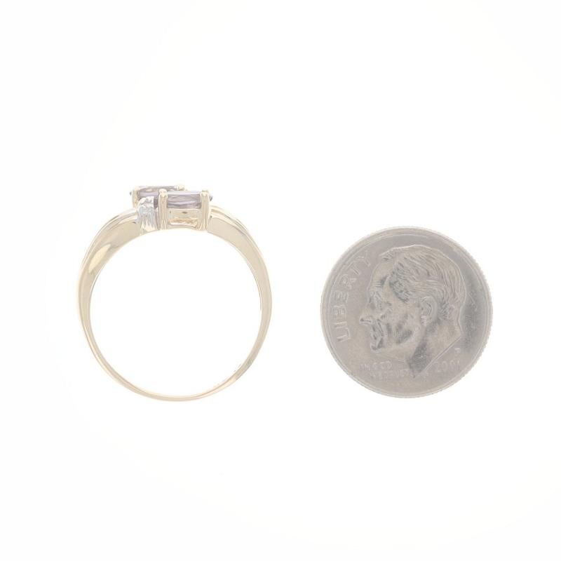 Yellow Gold Iolite Diamond Ring - 14k Oval .58ctw Two-Stone Bypass For Sale 1