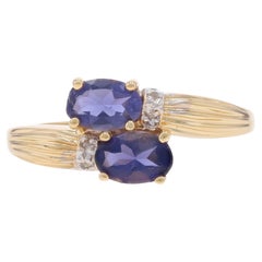 Yellow Gold Iolite Diamond Ring - 14k Oval .58ctw Two-Stone Bypass