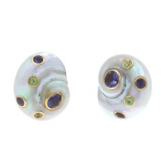 Pendientes de Oro Amarillo Iolita Peridoto Trianon Concha Espiral 18k Polka Dot
