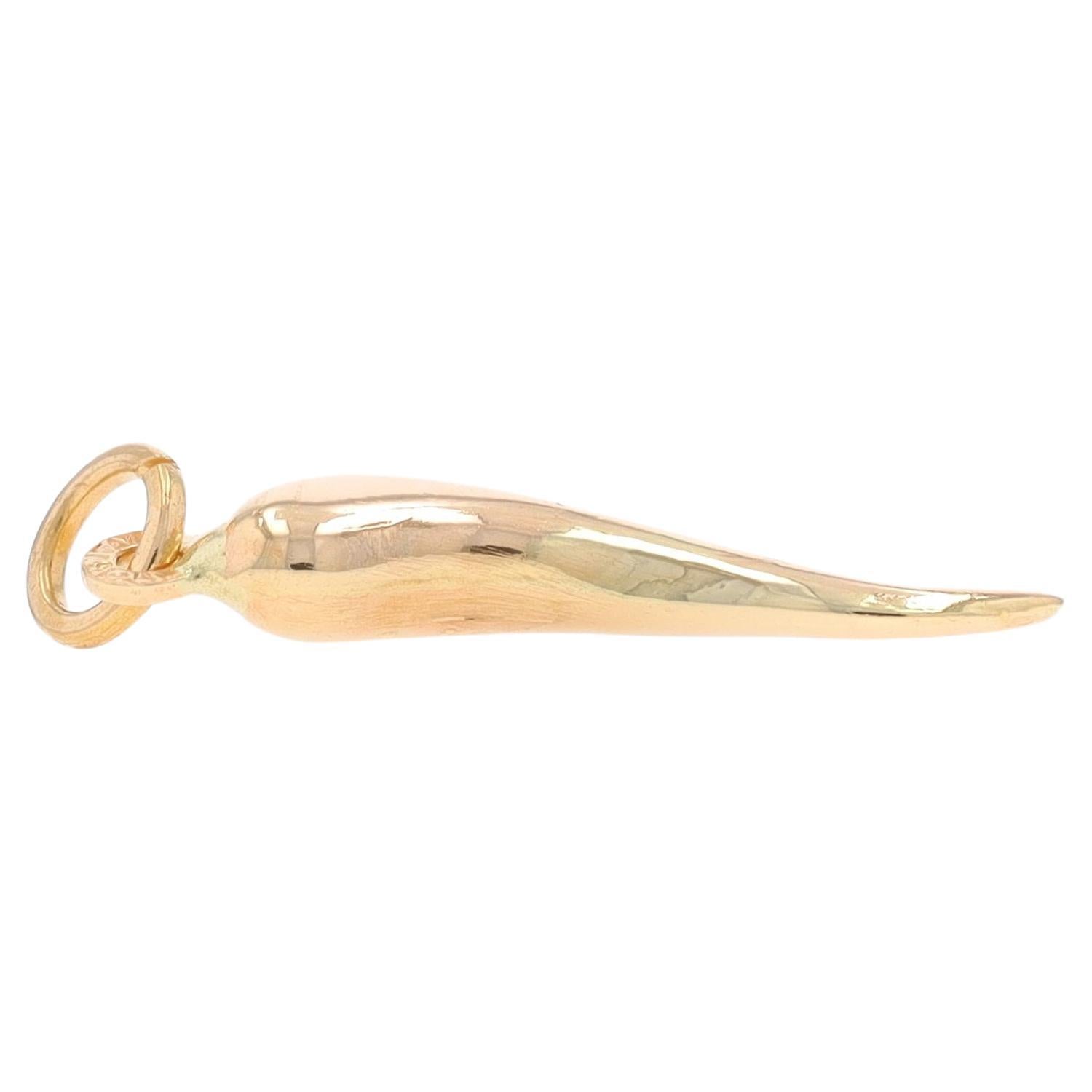Yellow Gold Italian Horn Pendant - 18k Good Luck For Sale