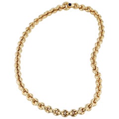 Yellow Gold Italian Link Necklace with Sapphire Cabochon Clasp