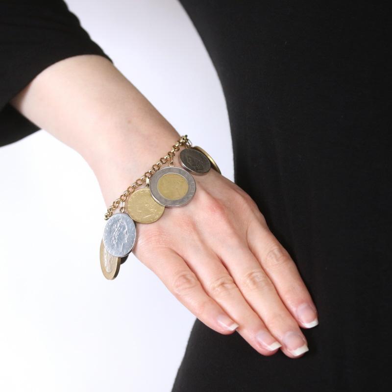 Yellow Gold Italian Replica Coin Charm Bracelet 7 1/4
