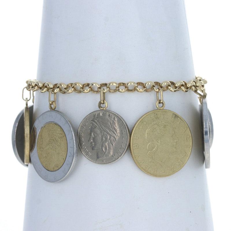 Women's Yellow Gold Italian Replica Coin Charm Bracelet 7 1/4