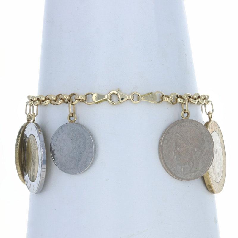 Yellow Gold Italian Replica Coin Charm Bracelet 7 1/4