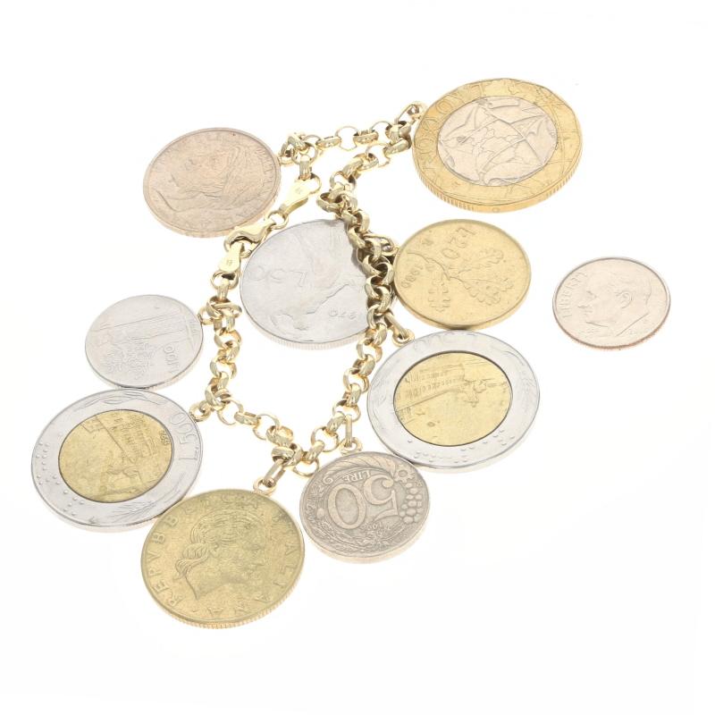 Yellow Gold Italian Replica Coin Charm Bracelet 7 1/4