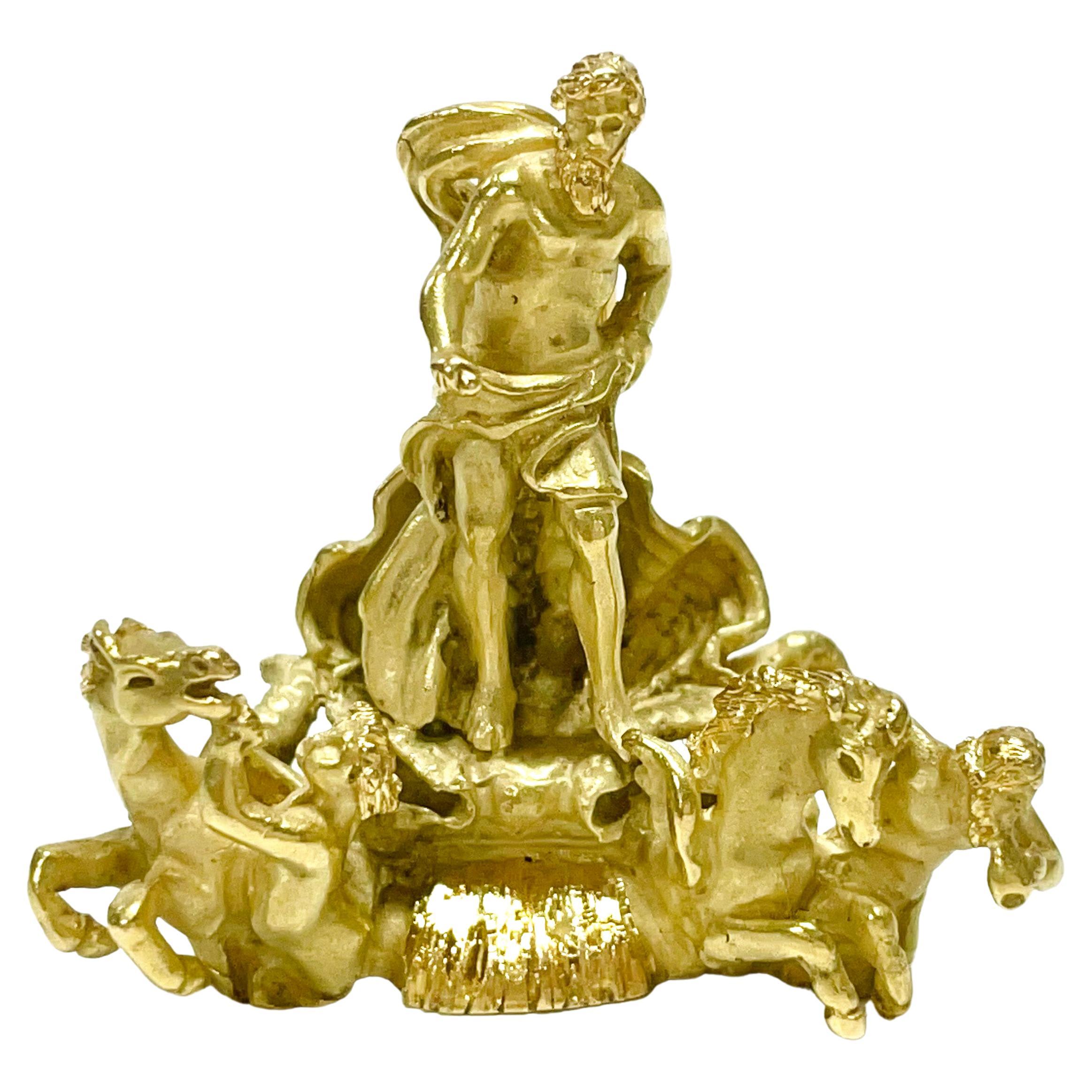 Yellow Gold Italian Trevi Fountain Pendant For Sale