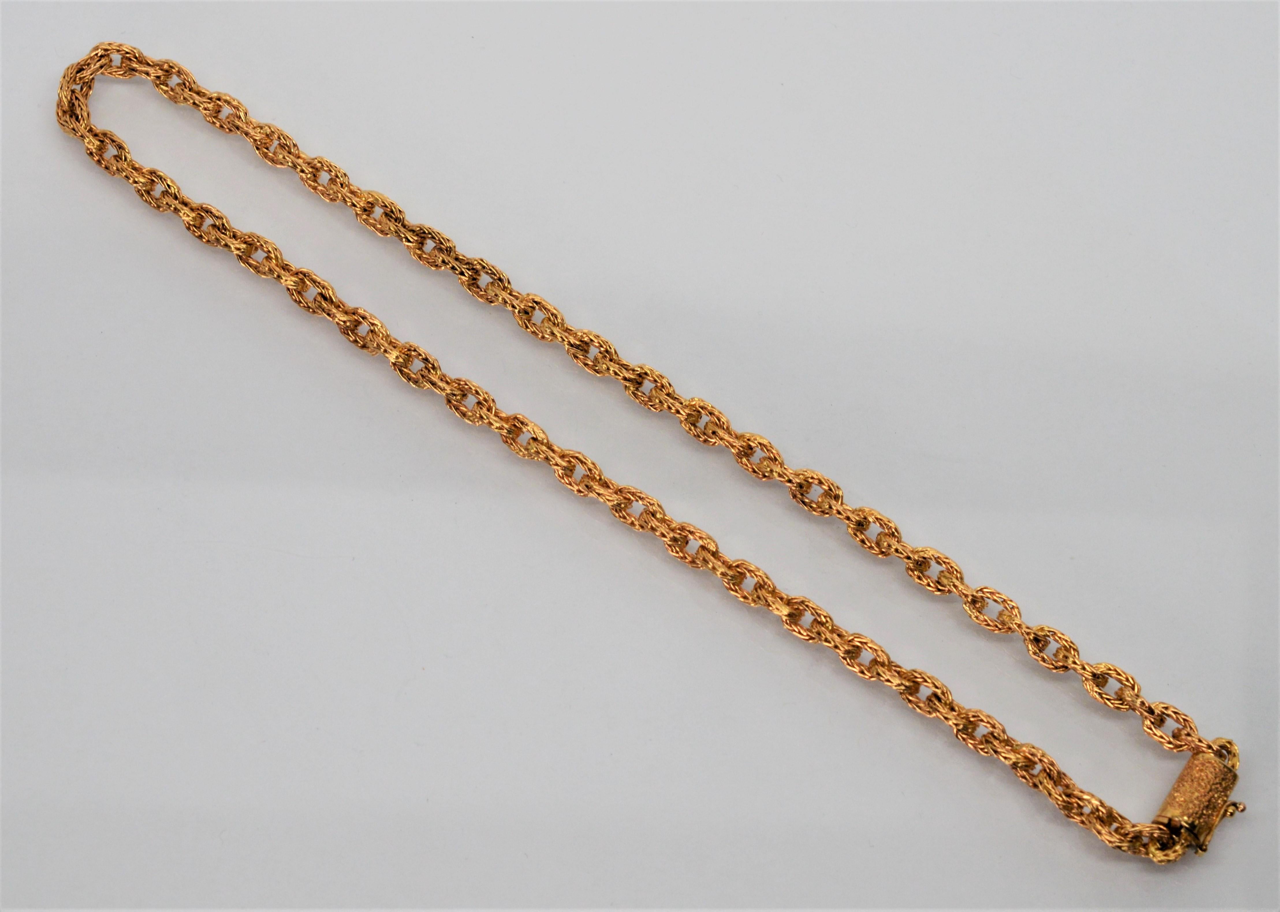18 Karat Yellow Gold Italian Woven Rustic Link Cable Chain Necklace In Excellent Condition In Mount Kisco, NY