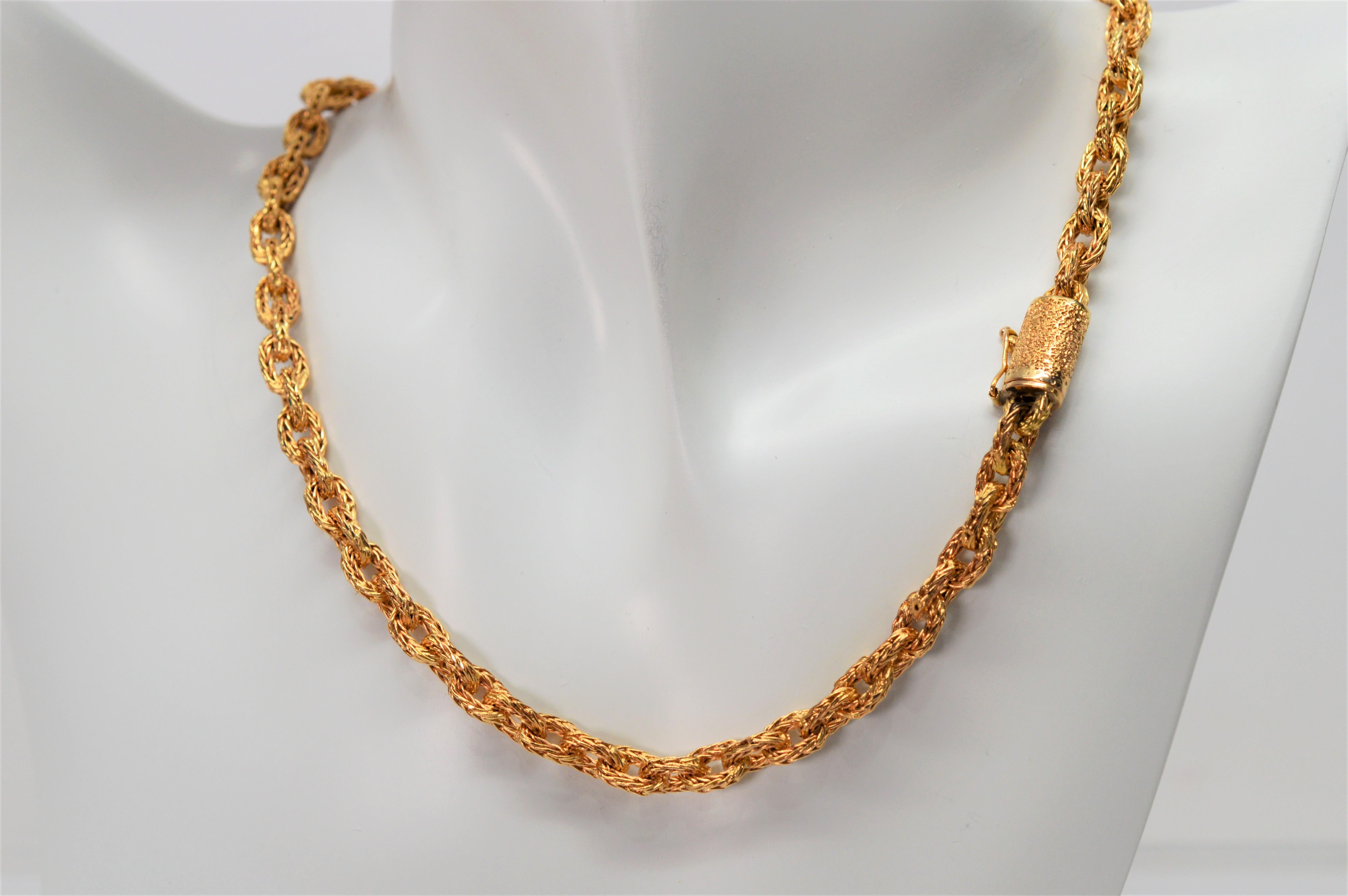 18 Karat Yellow Gold Italian Woven Rustic Link Cable Chain Necklace 1