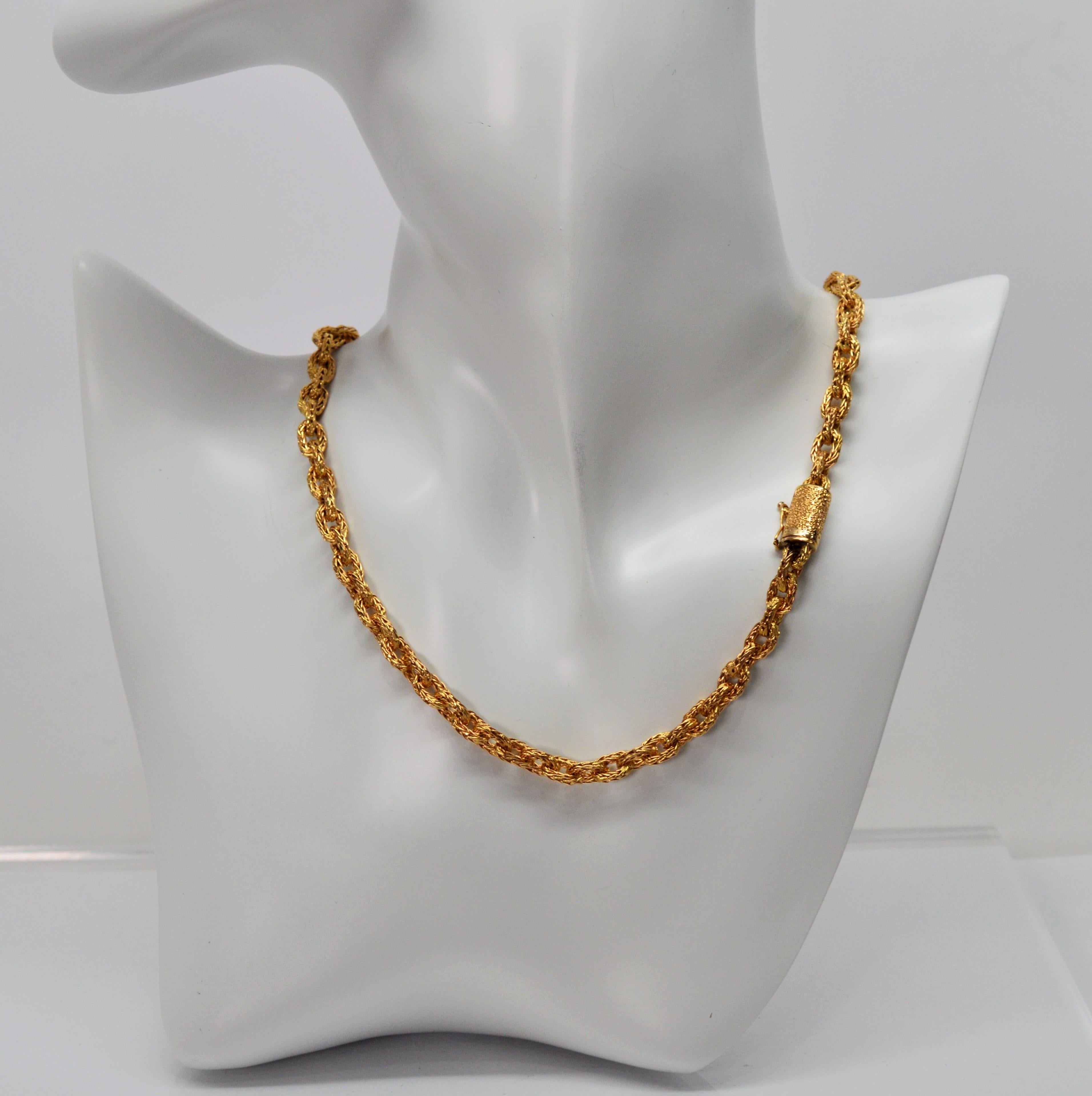 18 Karat Yellow Gold Italian Woven Rustic Link Cable Chain Necklace 2
