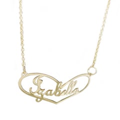 10K Yellow Gold Izabella Name Pendant Necklace, Heart Design, USA