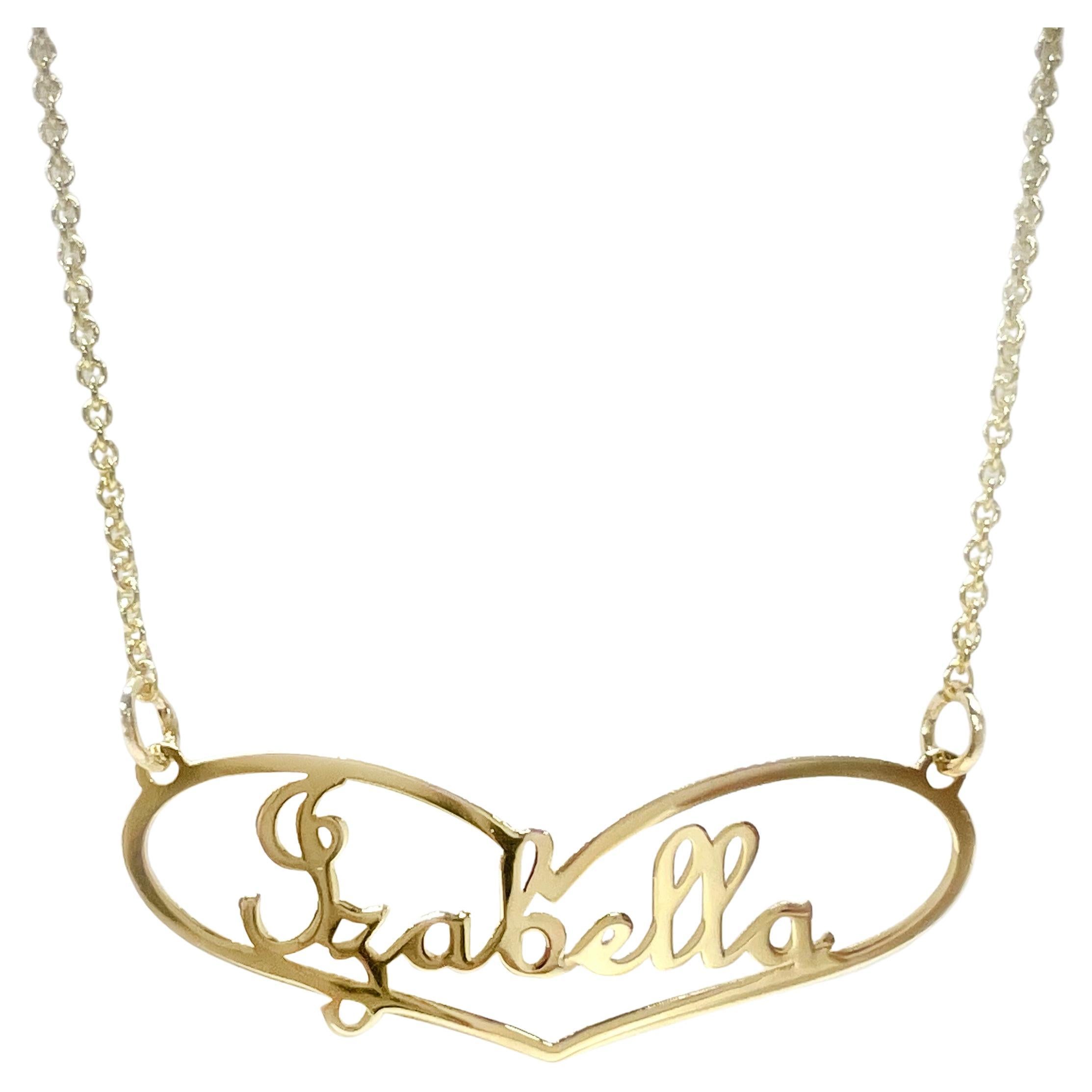 Yellow Gold Izabella Name Pendant Necklace For Sale
