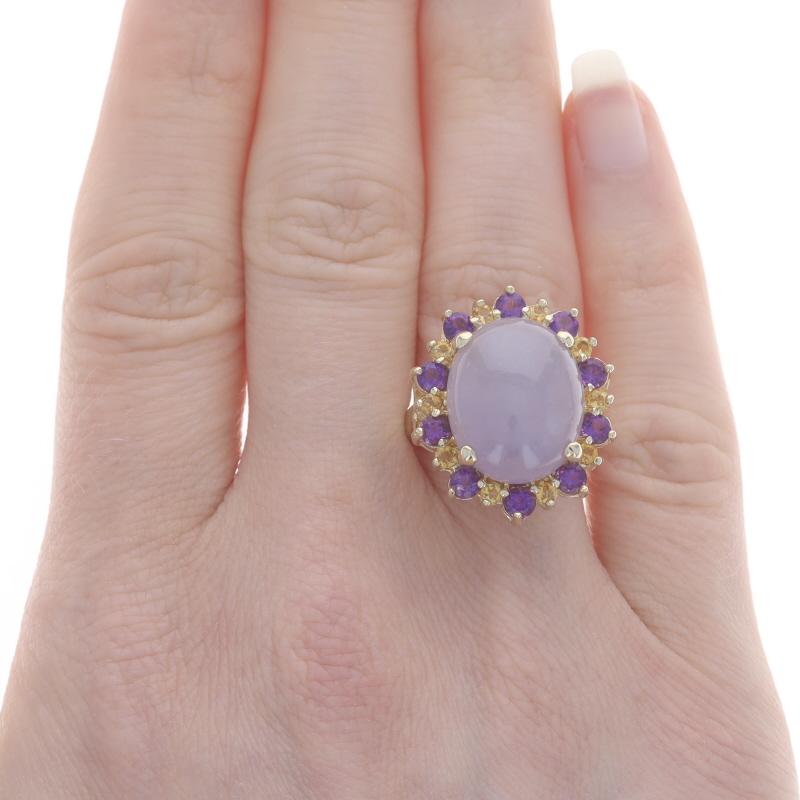 Taglio ovale Anello aureolato in oro giallo con ametista di giada e citrino - 14k Cabochon ovale 12,36ctw floreale in vendita