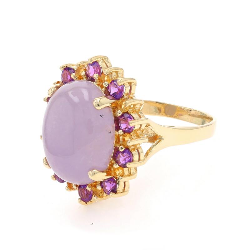 Anello aureolato in oro giallo con ametista di giada e citrino - 14k Cabochon ovale 12,36ctw floreale In condizioni ottime in vendita a Greensboro, NC