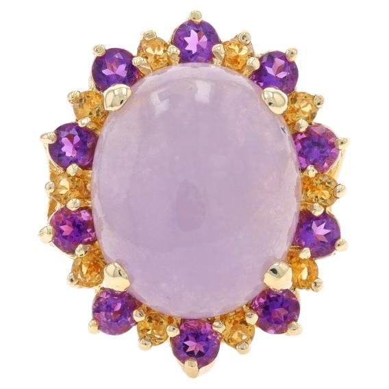 Yellow Gold Jade Amethyst Citrine Halo Ring - 14k Oval Cabochon 12.36ctw Floral