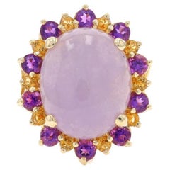 Yellow Gold Jade Amethyst Citrine Halo Ring - 14k Oval Cabochon 12.36ctw Floral