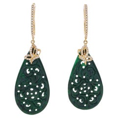 Gelbgold Jade & Diamant Schmetterlings-Ohrringe - 18k geschnitzt .25ctw
