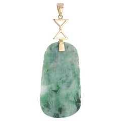 Yellow Gold Jade/Jadeite Botanical Pendant - 14k Carved Etched Leaves