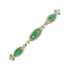 Yellow Gold Jade Link Bracelet 7" - 14k Marquise Cabochon Yellow Gold Jade Link Bracelet 7" - 14k Marquise Cabochon