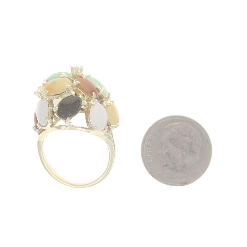 Donna Anello a cupola con cluster di diamanti in giada e onice in oro giallo - 14k Oval Cab .10ctw in vendita