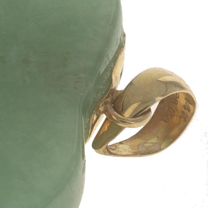 Round Cut Yellow Gold Jade & Sapphire Walking Elephant Pendant - 14k Carved Shou Longevity
