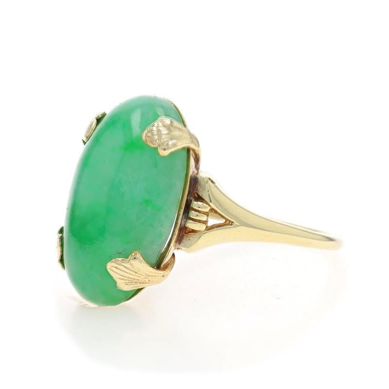 Women's Yellow Gold Jadeite Art Deco Cocktail Solitaire Ring 10k Db Cabochon GIA Vintage
