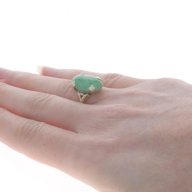 Yellow Gold Jadeite Art Deco Cocktail Solitaire Ring 10k Db Cabochon GIA Vintage 1