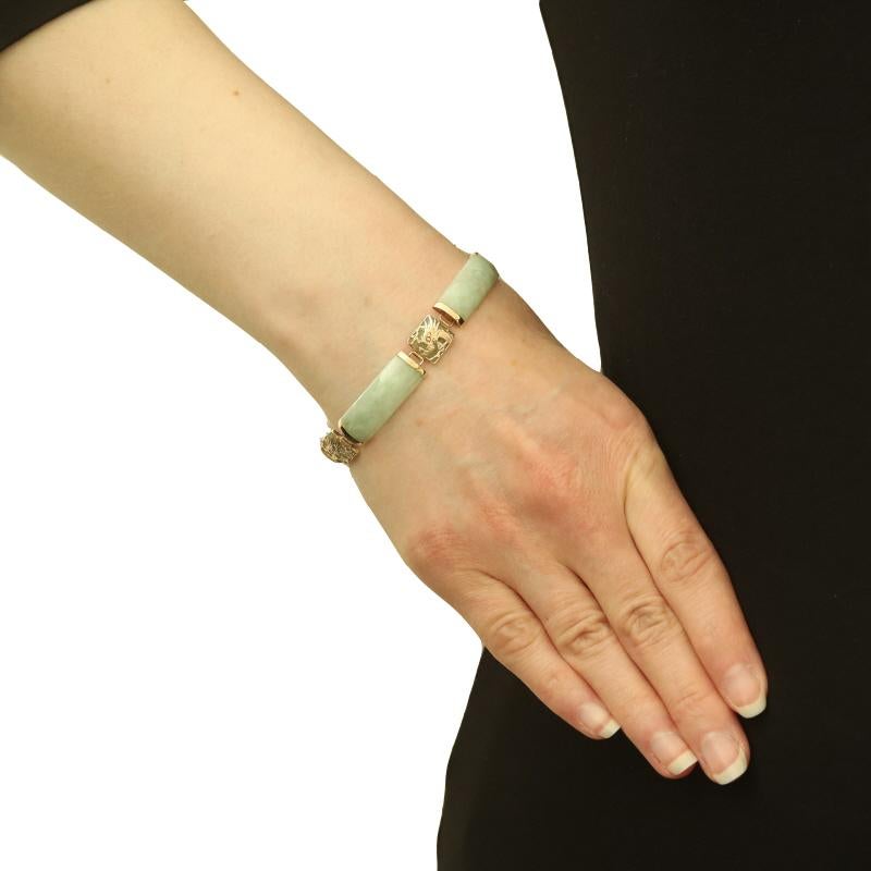 Yellow Gold Jadeite Asian Dragon Link Bracelet 7