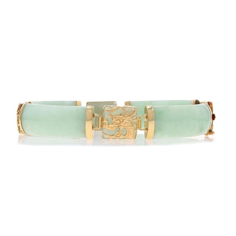 Women's Yellow Gold Jadeite Asian Dragon Link Bracelet 7