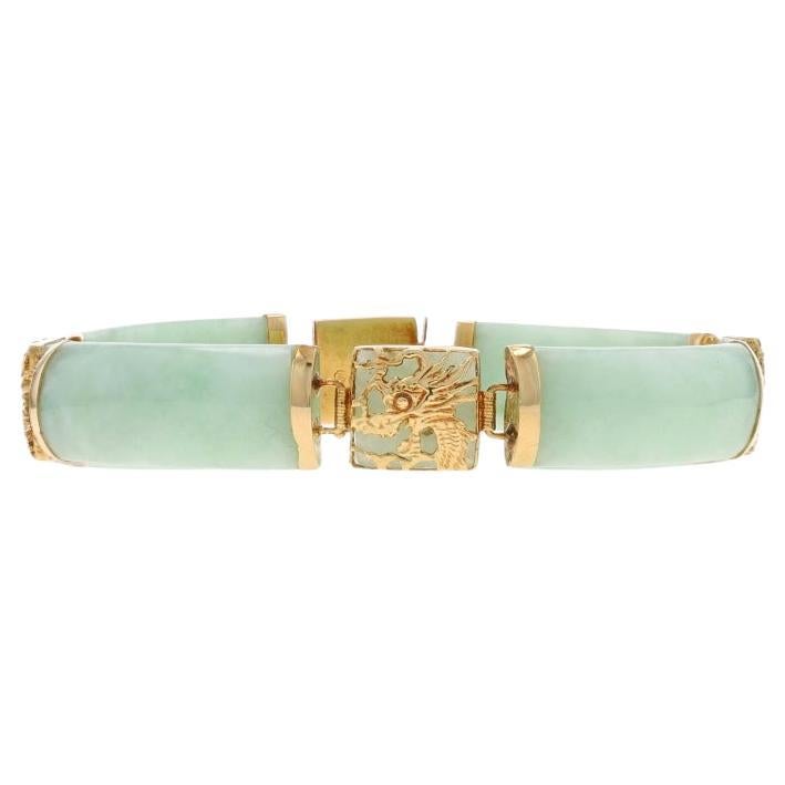 Yellow Gold Jadeite Asian Dragon Link Bracelet 7" - 14k