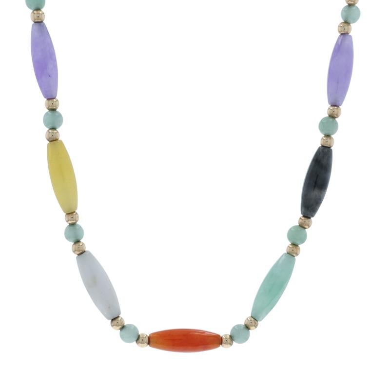 Contenu du métal : Or jaune 14k

Informations sur les pierres

Jadéite naturelle
Traitement : Teinté
Coupe : Perles

Style du collier : Perles
Type de fermeture : Fermoir en forme d'hameçon

Mesures

Longueur : 18