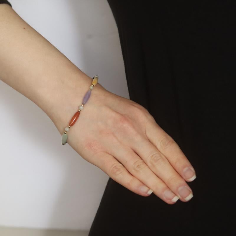 Gelbgold Jadeit Perlenstrang-Armband 7 3/4