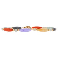 Gelbgold Jadeit Perlenstrang-Armband 7 3/4" - 14k Behandelt