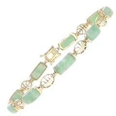 Yellow Gold Jadeite Bracelet, 14k Link Women's