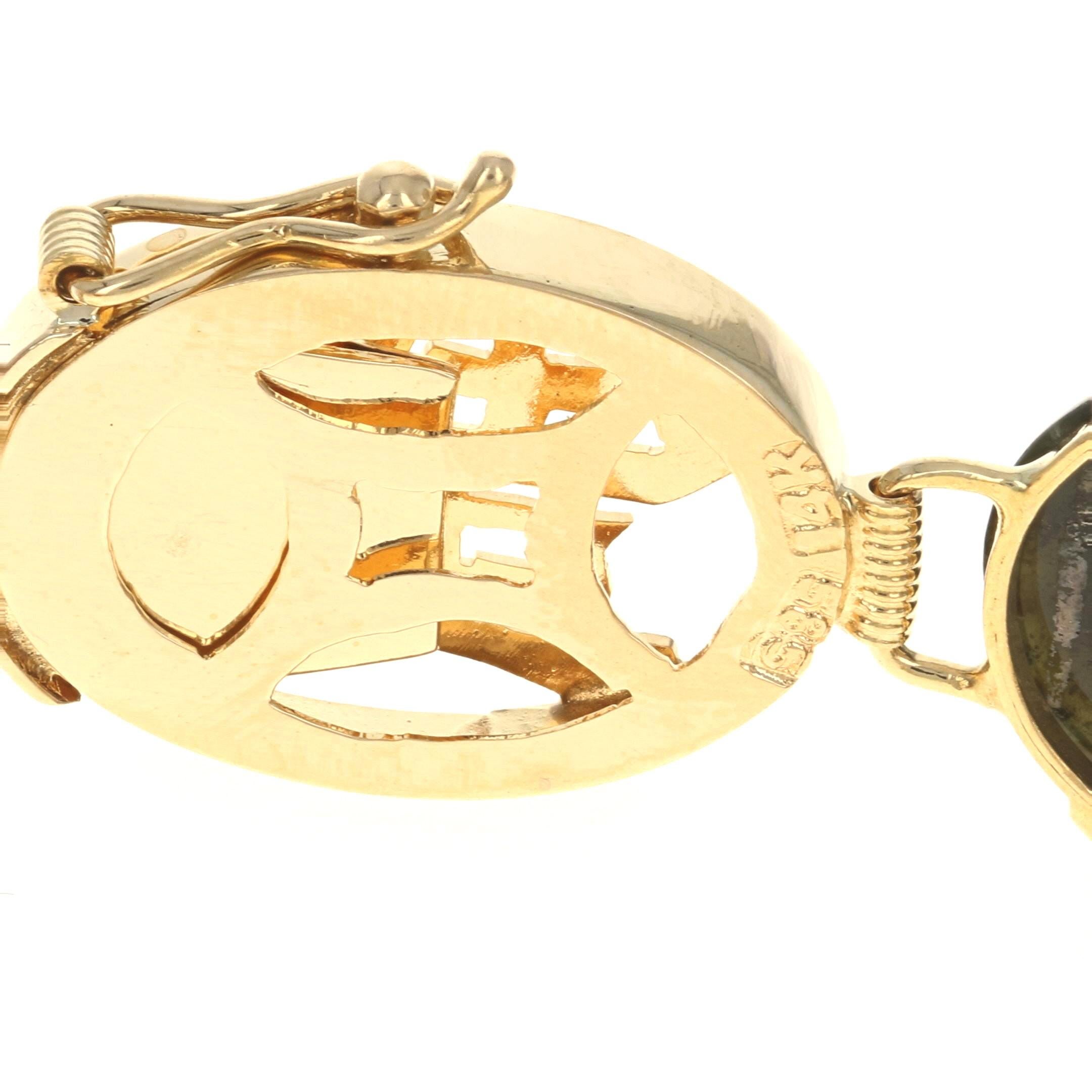 Bracelet en or jaune et jadéite 14 carats « Luck Fortune » avec caractères chinois de 36,35 carats en vente 2