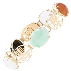 Gelbgold Jadeit-Armband 14k Glück Fortune 36,35ctw Chinesische Schriftzeichen